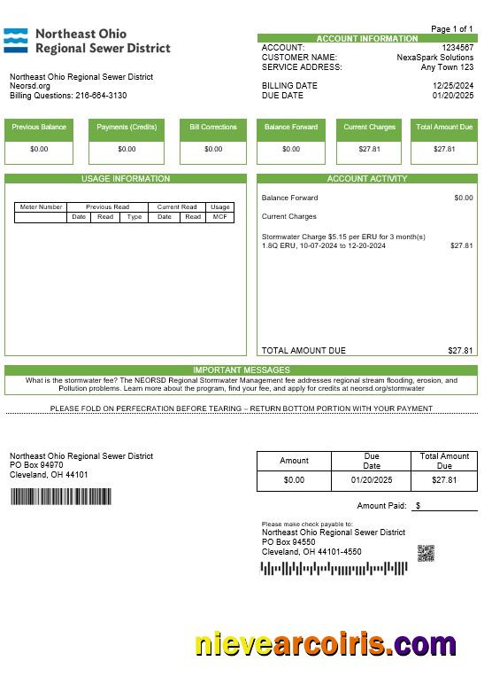 USA Northeast Ohio Regional Sewer District business utility bill 1